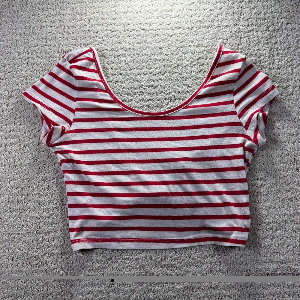Charlotte‎ Russe Backless Red & White Striped Crop Top XS